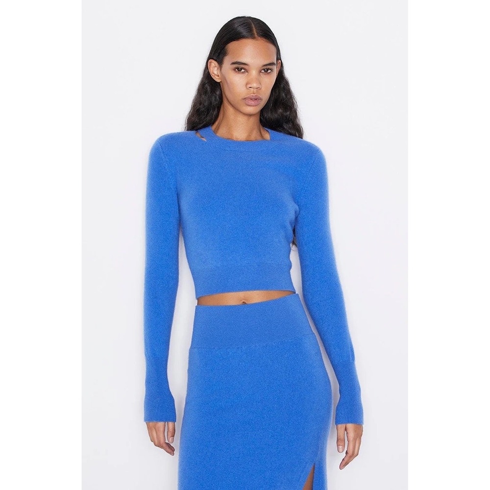 $500+ New Frame Cashmere Crew Neck Sweater Royal Blue Cropped Minimalist Funky/M